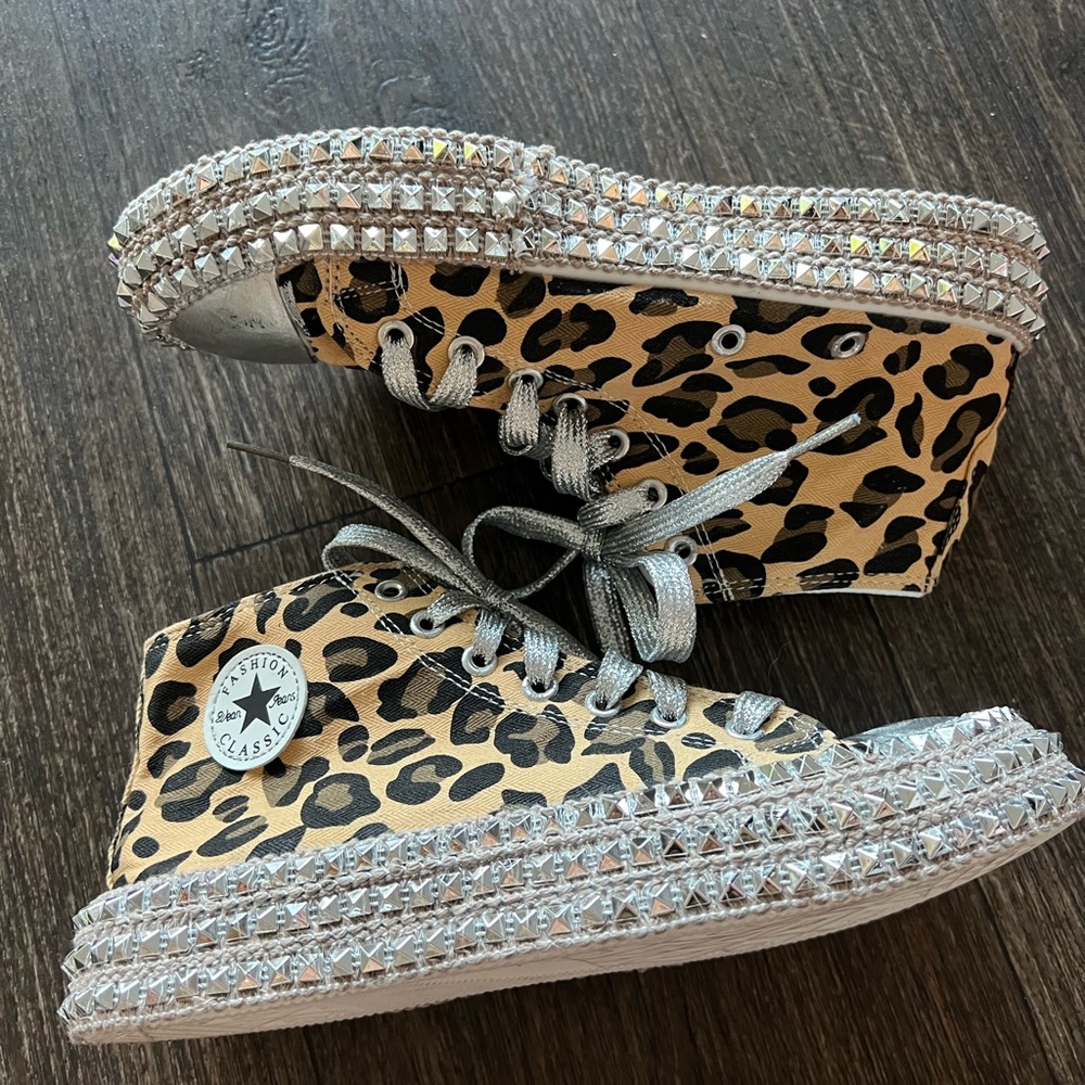 Cheetah print knock off chucks Converse with sequin stone base. Brand new.